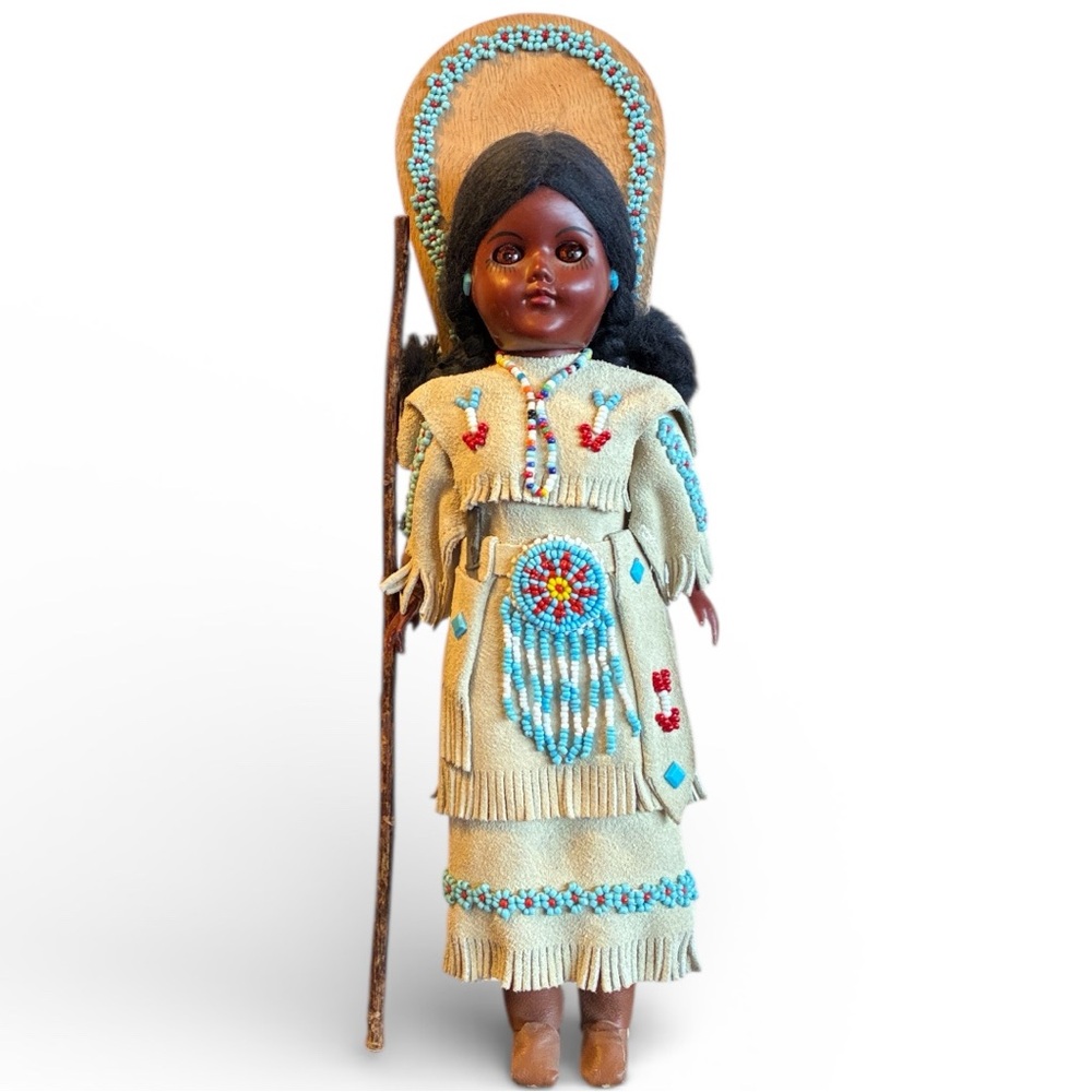 Vintage 1986 Carlson Dolls Co Sacajawea Handcrafted Doll with Beaded Dress